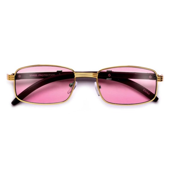 Pink Lens‎ Sunglasses Gold Frame UV400 Protection Fashion Shades Hip Hop Migos - Picture 1 of 1